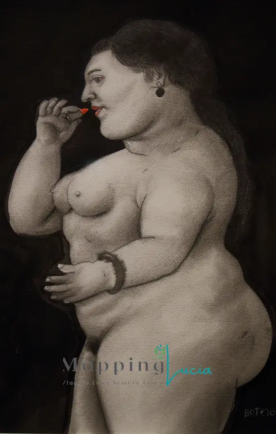 fernando-botero-a-roma-nudo-di-donna-bianco-e-nero-ma-la-donna-si-sta-mettendo-un-rossetto-rosso-le-risaltano-le-labbra