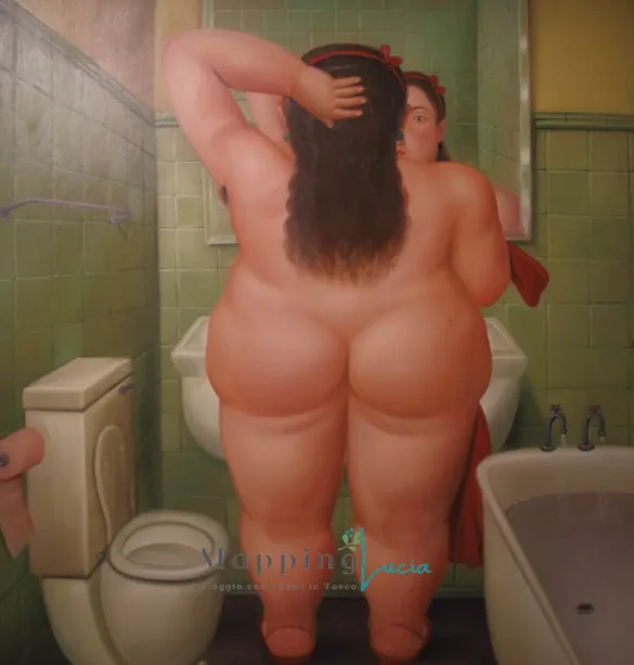 fernando-botero-a-roma-donna-in-bagno-nuda-davanti-allo-specchio-le-natiche-sono-in-bella-vista