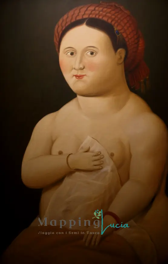 botero-a-roma-nudo-di-donna-si-copre-il-seno-e-indossa-una-pashmina-in-testa