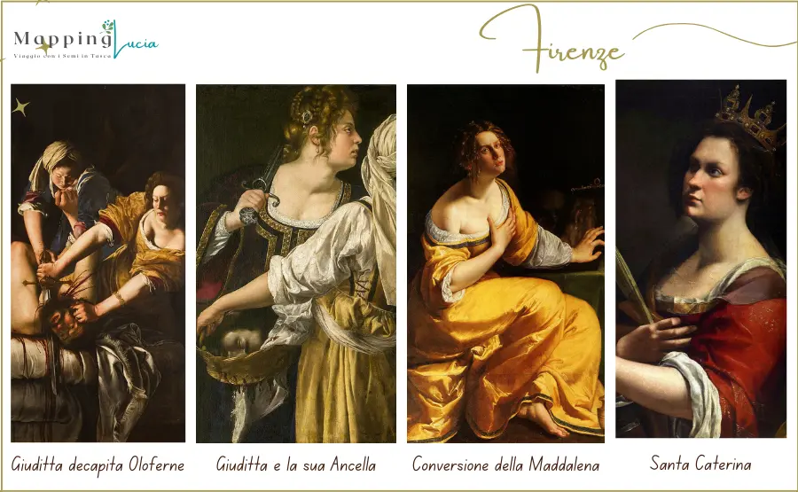 quattro-dipinti-di-artemisia-gentileschi-che-si-trovano-a-firenze-giuditta-decapita-oloferne-giuditta-e-la-sua-ancella-la-conversione-della-maddalena-santa-caterina-d-alessandria